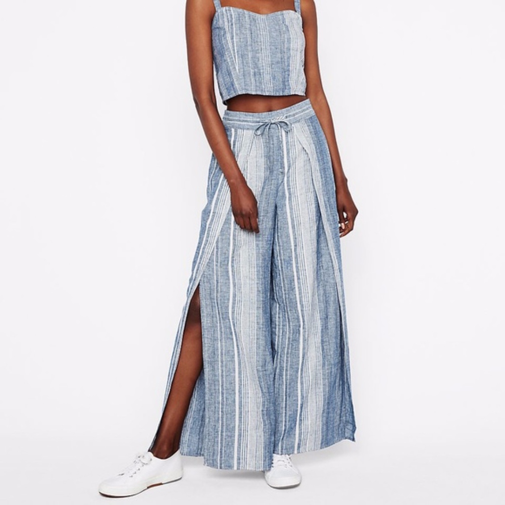 EXPRESS High Waisted Striped Linen-Blend Pant